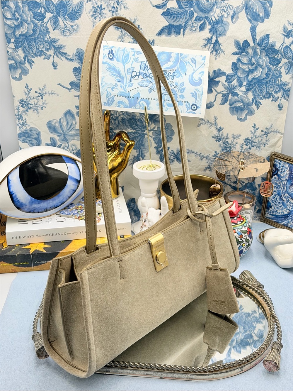 🆕 OROTON 🧿 NWT Mille Suede Baguette, Caper Light Tan - Picture 4 of 16